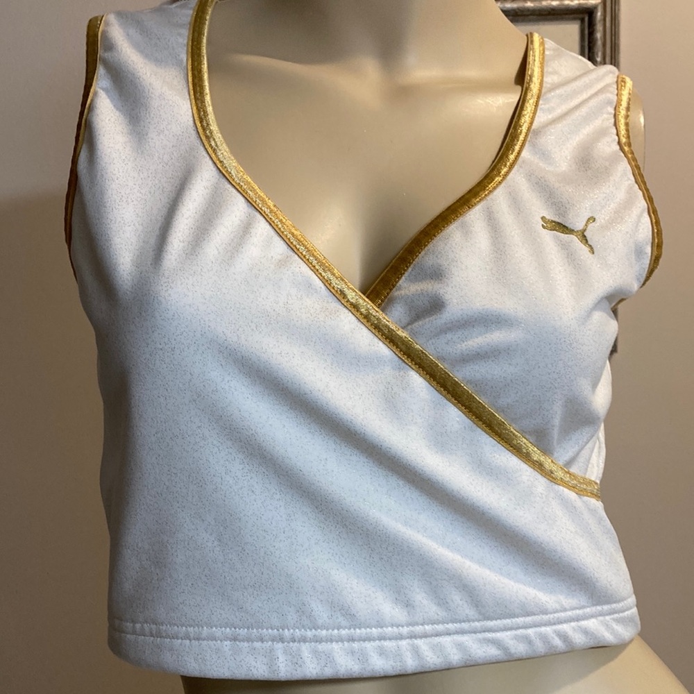 Puma White and Gold Athletic Wrap Crop Top